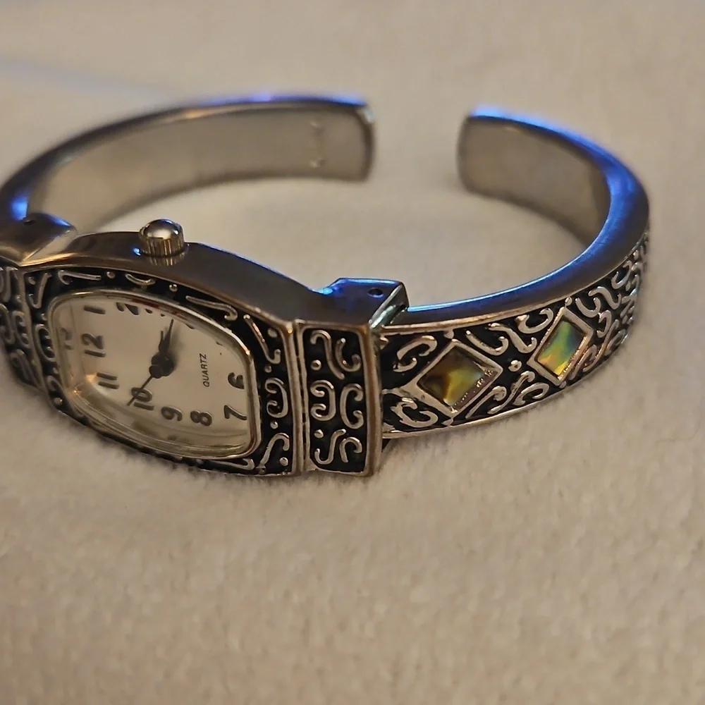 MZ BERGER Ornate Abalone Shell Cuff Watch